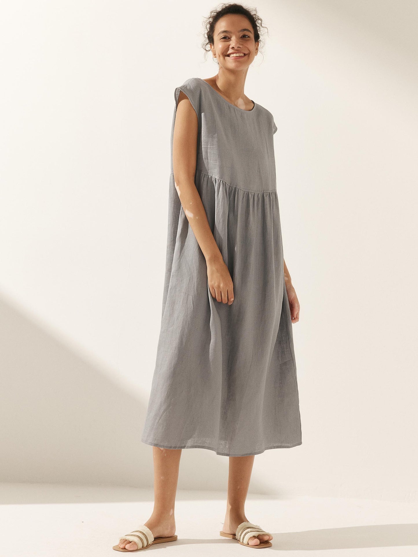 Harlow | Women’s Washed Linen Cap Sleeve Maxi Dress