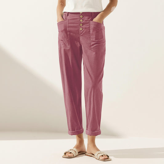 Rowan | Women’s Linen Button-Fly Relaxed Ankle Trousers