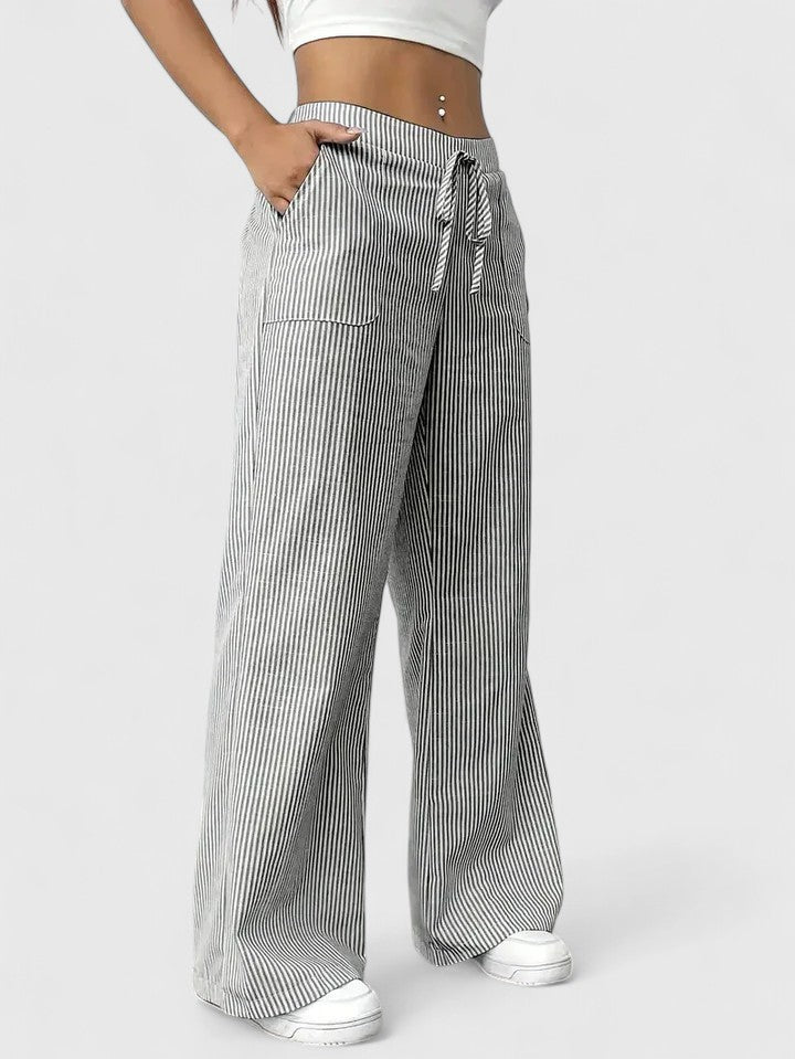 Corinne | Women’s Striped Wide Leg Linen Pants