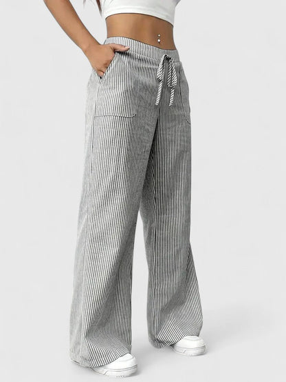 Corinne | Women’s Striped Wide Leg Linen Pants