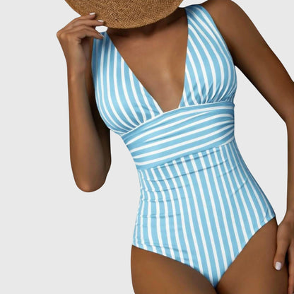 Zivara | Women’s Striped V Neck One Piece Swimsuit