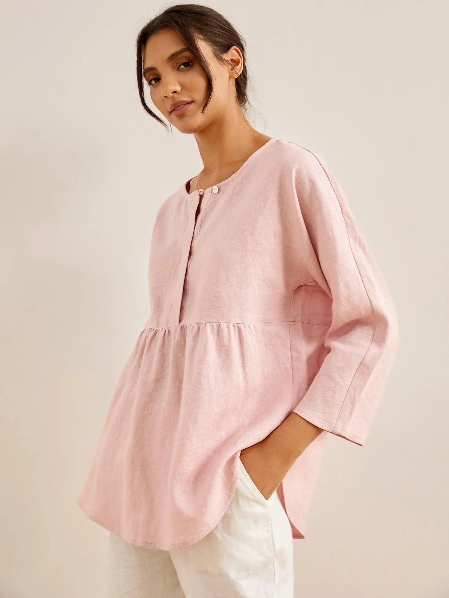 Maisie | Women’s Linen Long Sleeve Peplum Top