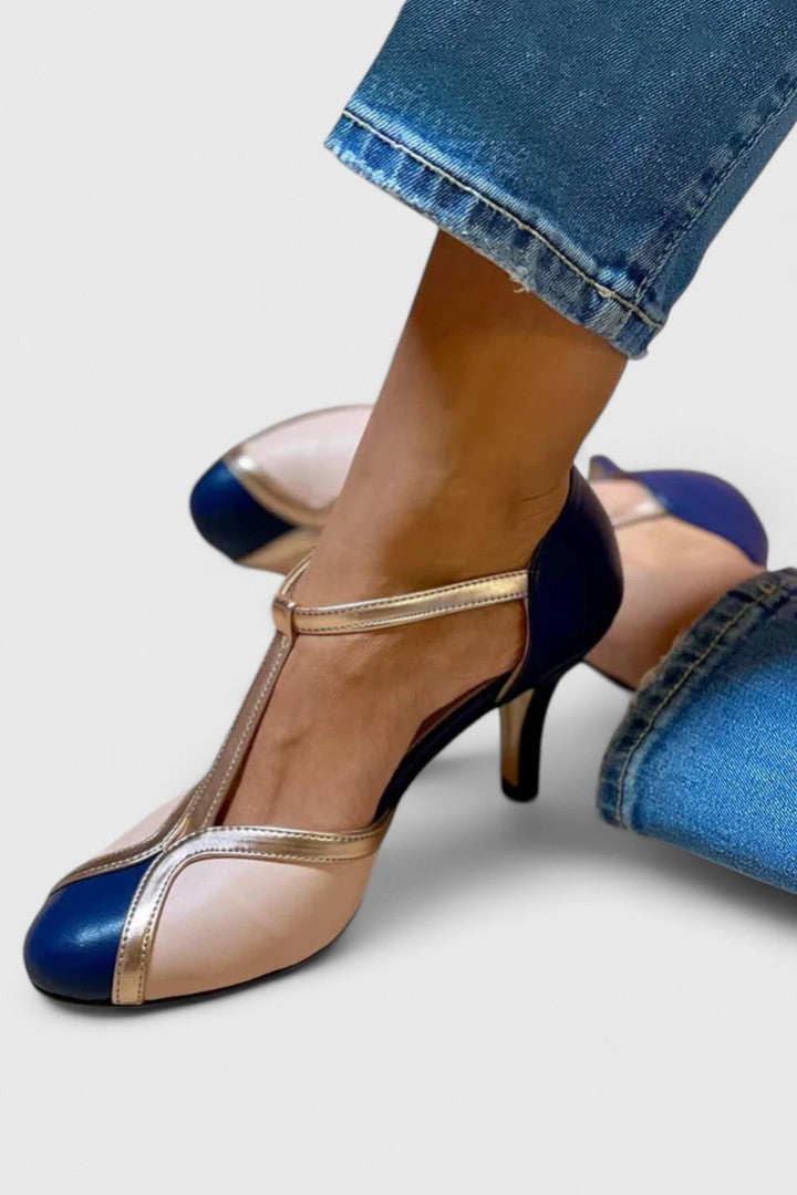 Kenna | Women’s Colorblock T Strap Kitten Heels