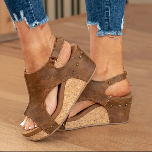 Ginny | Women’s Spring Wedge Sandals with Adjustable Ankle Strap