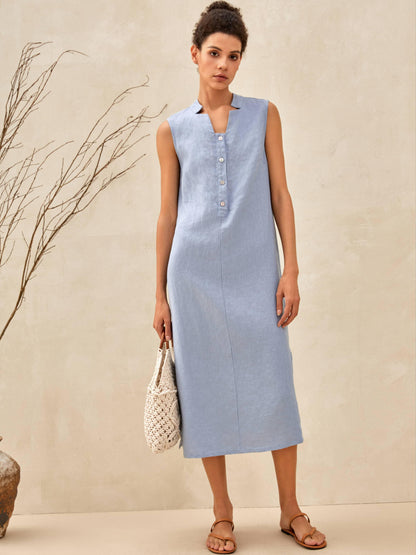 Luna | Women’s Linen Sleeveless Straight High-Slit Maxi Dress