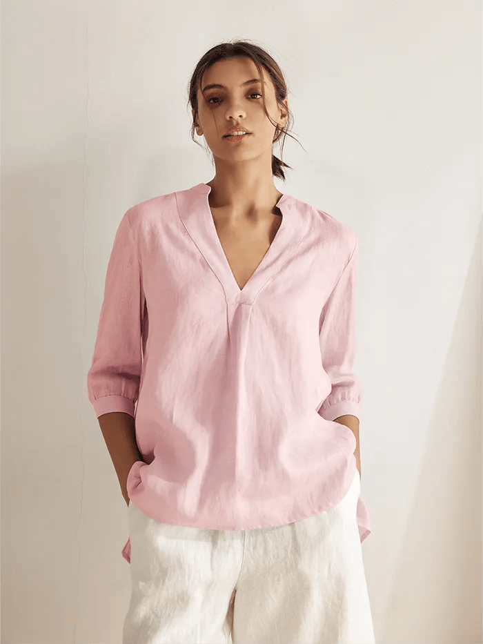 Miranda | Women’s Linen Split V-Neck Dress Blouse