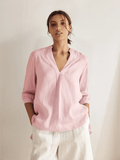 Miranda | Women’s Linen Split V-Neck Dress Blouse