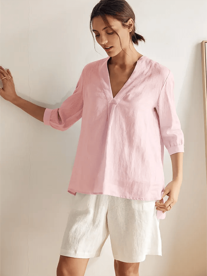 Miranda | Women’s Linen Split V-Neck Dress Blouse