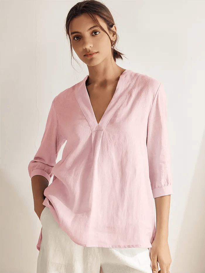 Miranda | Women’s Linen Split V-Neck Dress Blouse