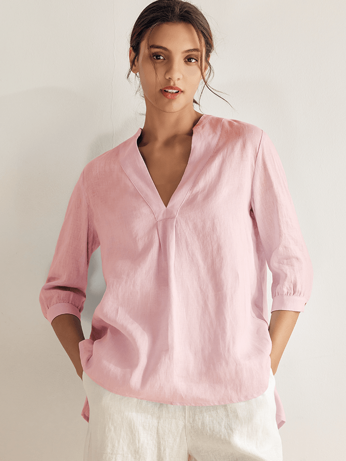Miranda | Women’s Linen Split V-Neck Dress Blouse