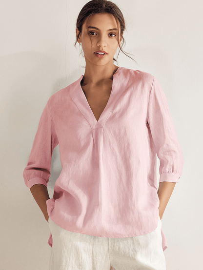 Miranda | Women’s Linen Split V-Neck Dress Blouse