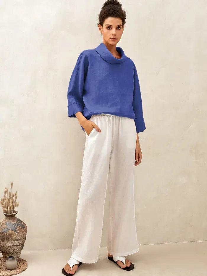 Trisha | Women’s Linen Dropped Collar Long Sleeve Shirt