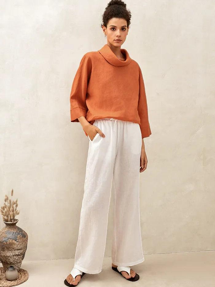 Trisha | Women’s Linen Dropped Collar Long Sleeve Shirt