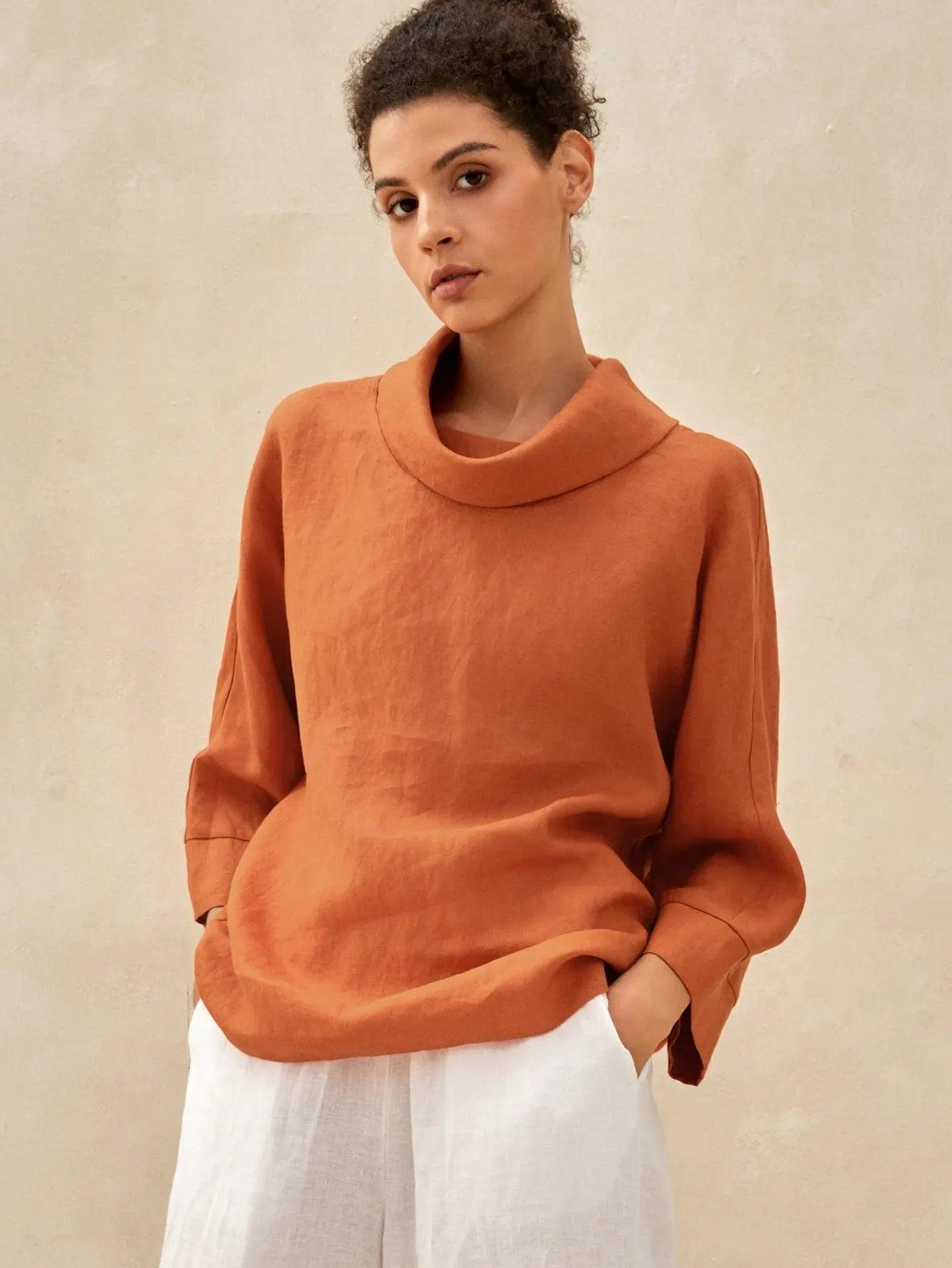 Trisha | Women’s Linen Dropped Collar Long Sleeve Shirt
