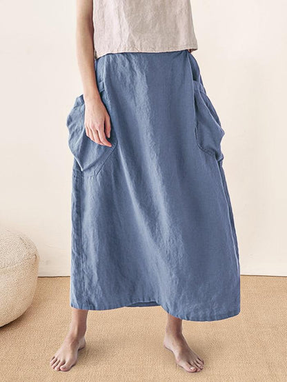 Parker | Women’s Linen Checked Elastic Waist Midi Skirt