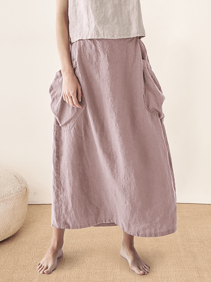 Parker | Women’s Linen Checked Elastic Waist Midi Skirt