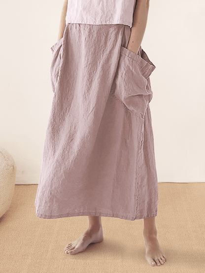 Parker | Women’s Linen Checked Elastic Waist Midi Skirt
