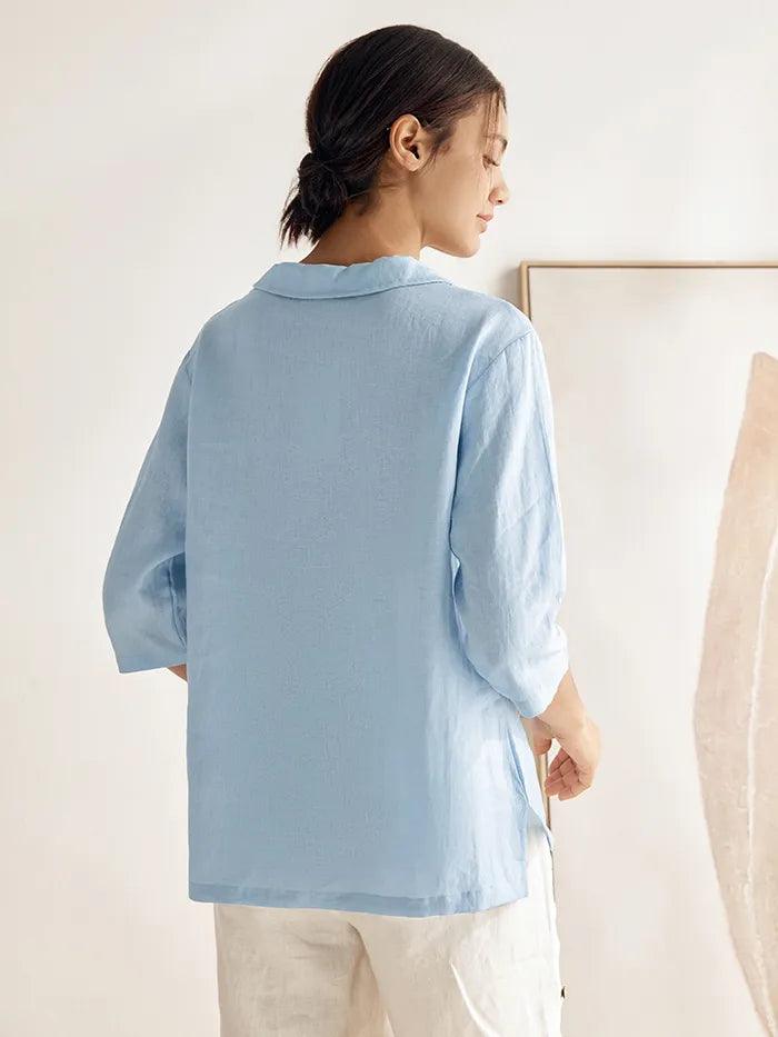 Roxanne | Women’s Linen Shawl V-Neck Half Sleeve Top