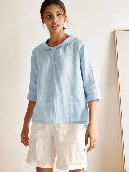 Roxanne | Women’s Linen Shawl V-Neck Half Sleeve Top