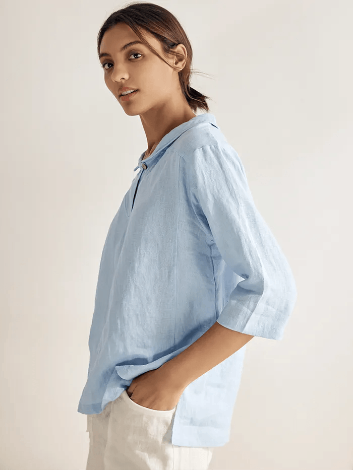 Roxanne | Women’s Linen Shawl V-Neck Half Sleeve Top
