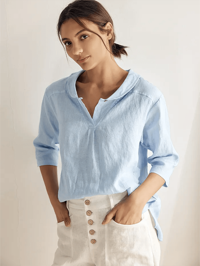 Roxanne | Women’s Linen Shawl V-Neck Half Sleeve Top