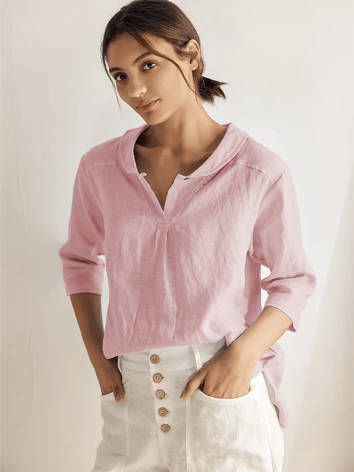 Roxanne | Women’s Linen Shawl V-Neck Half Sleeve Top