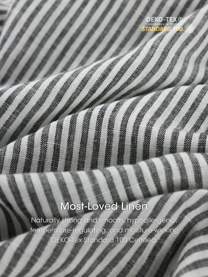 Serena | Women’s Linen Striped Elastic-Waist Midi Dress