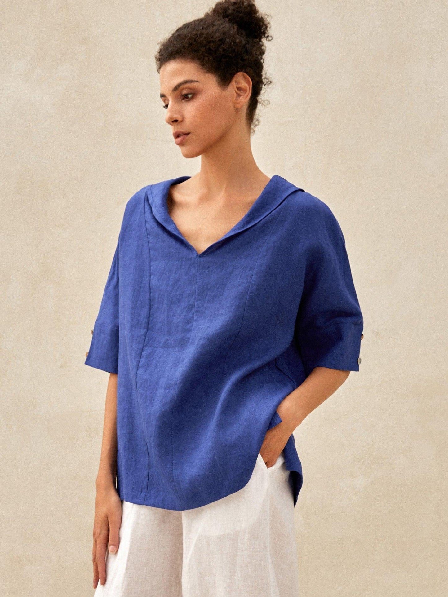 Reagan | Women’s Linen V-Neck Short Sleeve Shirt