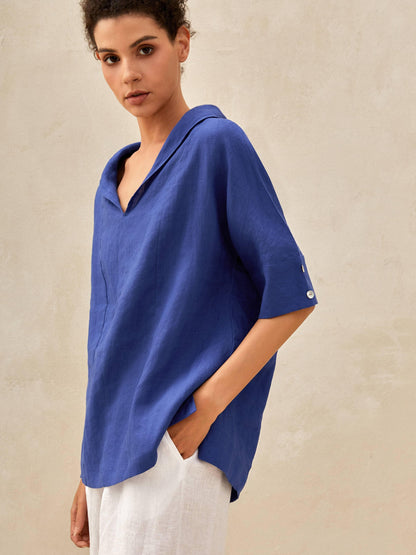 Jolene | Women’s Linen V-Neck Short Sleeve Blouse