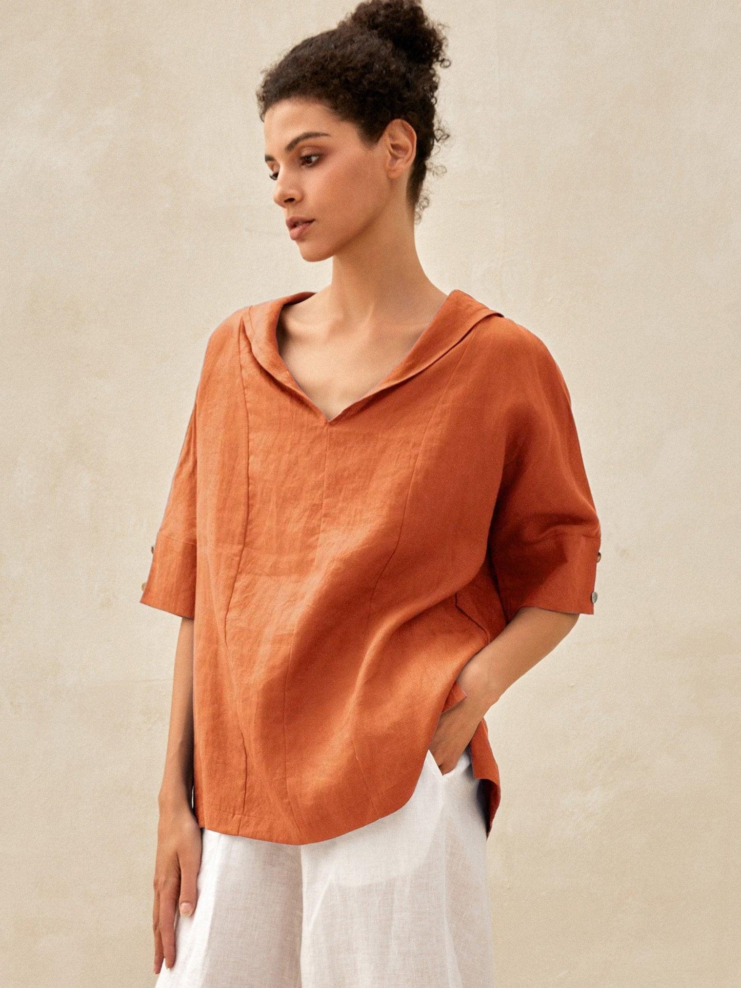 Reagan | Women’s Linen V-Neck Short Sleeve Shirt