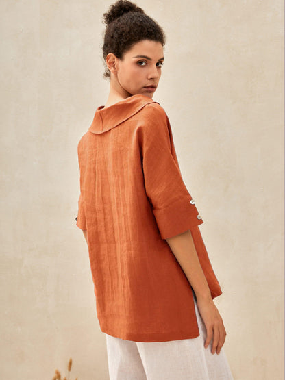 Jolene | Women’s Linen V-Neck Short Sleeve Blouse