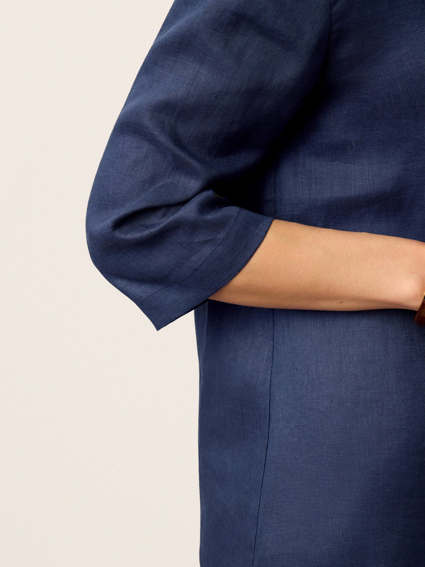Blaire | Women’s Blue Linen Asymmetric Collar Pleat Blouse