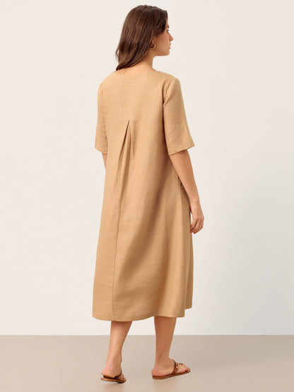 Maren | Women’s Linen Side-Gathered Bow Maxi Dress