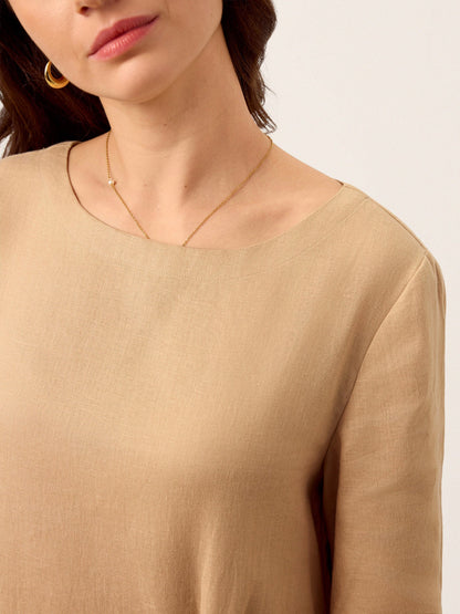 Maren | Women’s Linen Side-Gathered Bow Maxi Dress