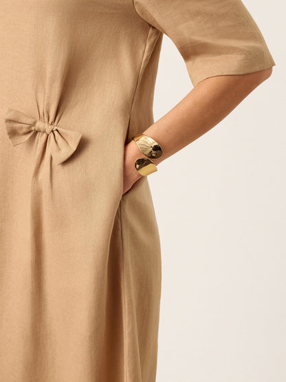 Maren | Women’s Linen Side-Gathered Bow Maxi Dress