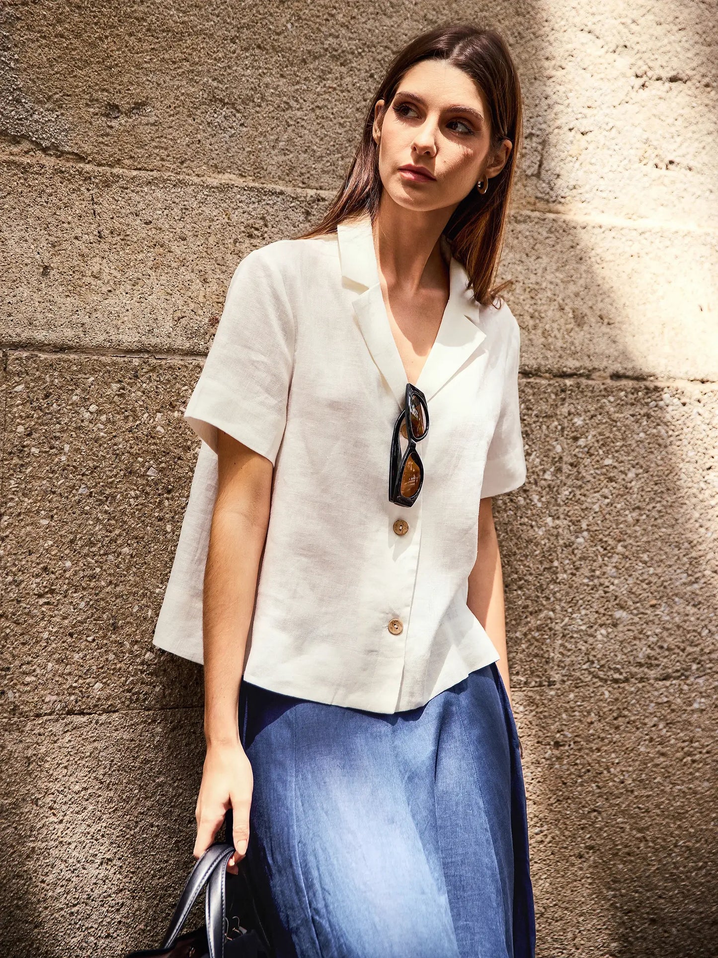 Quinn | Women’s Linen Button-Up Short Sleeve Blouse