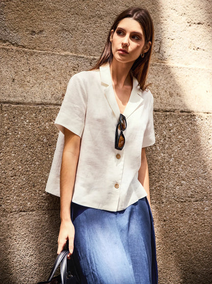 Quinn | Women’s Linen Button-Up Short Sleeve Blouse