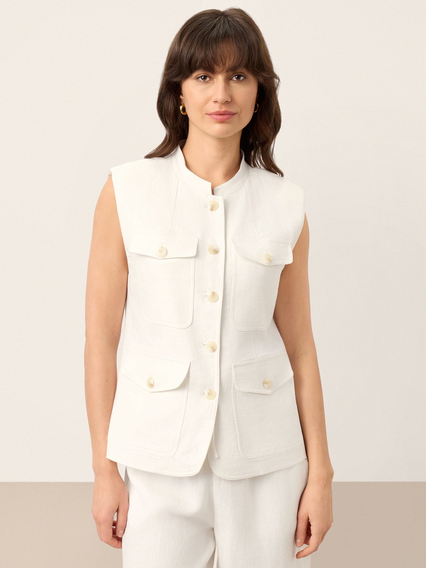 Reagan | Women’s Linen Four-Pocket Tailored Sleeveless Vest Blouse