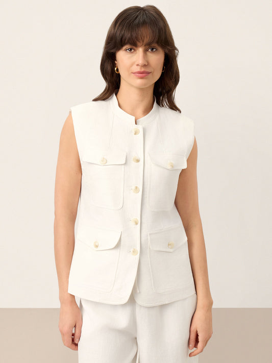Reagan | Women’s Linen Four-Pocket Tailored Sleeveless Vest Blouse