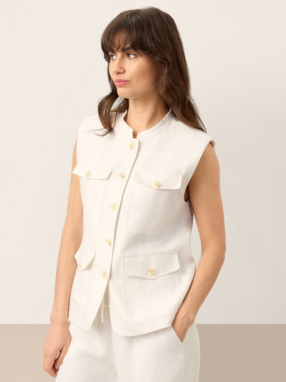 Reagan | Women’s Linen Four-Pocket Tailored Sleeveless Vest Blouse
