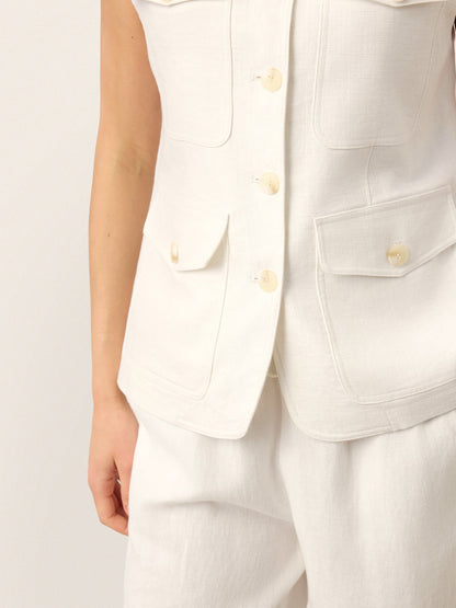 Reagan | Women’s Linen Four-Pocket Tailored Sleeveless Vest Blouse