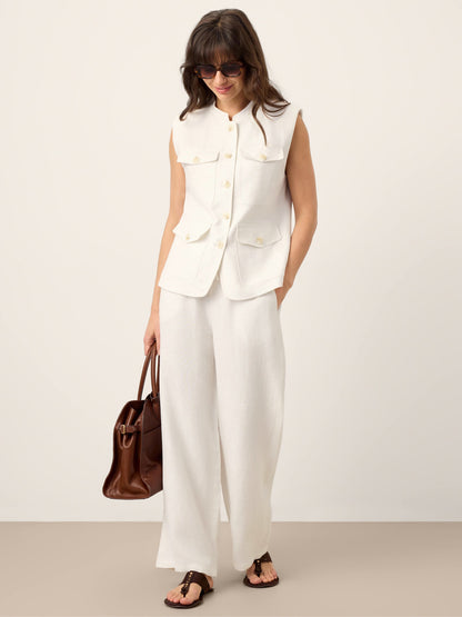 Reagan | Women’s Linen Four-Pocket Tailored Sleeveless Vest Blouse