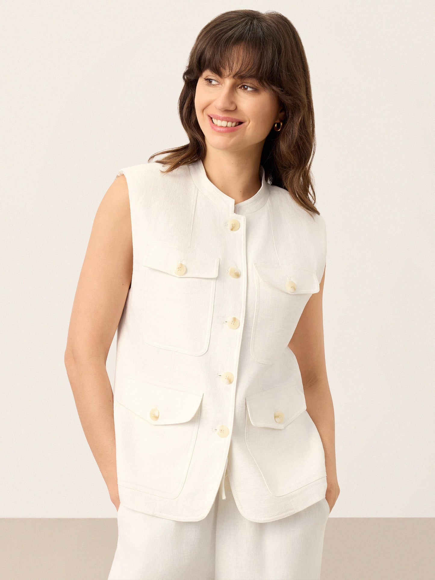 Reagan | Women’s Linen Four-Pocket Tailored Sleeveless Vest Blouse