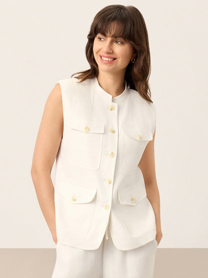 Reagan | Women’s Linen Four-Pocket Tailored Sleeveless Vest Blouse