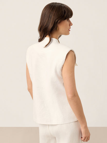 Reagan | Women’s Linen Four-Pocket Tailored Sleeveless Vest Blouse