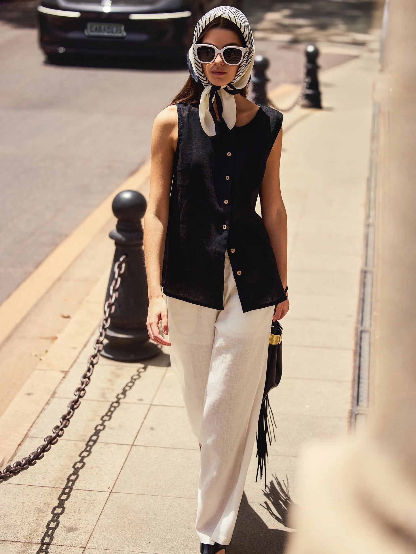 Delia | Women’s Linen Button-Down Sleeveless Blouse