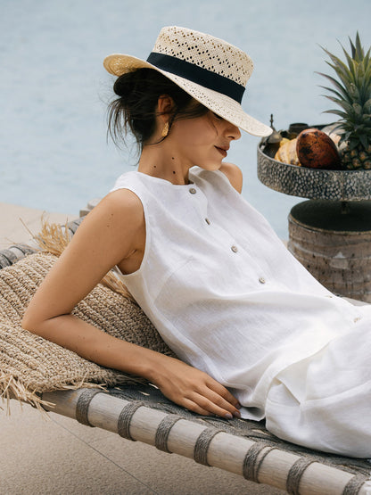 Delia | Women’s Linen Button-Down Sleeveless Blouse