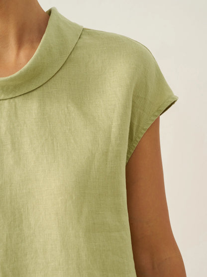 Payton | Women’s Linen Cap Sleeve Soft-Fold Collar Top