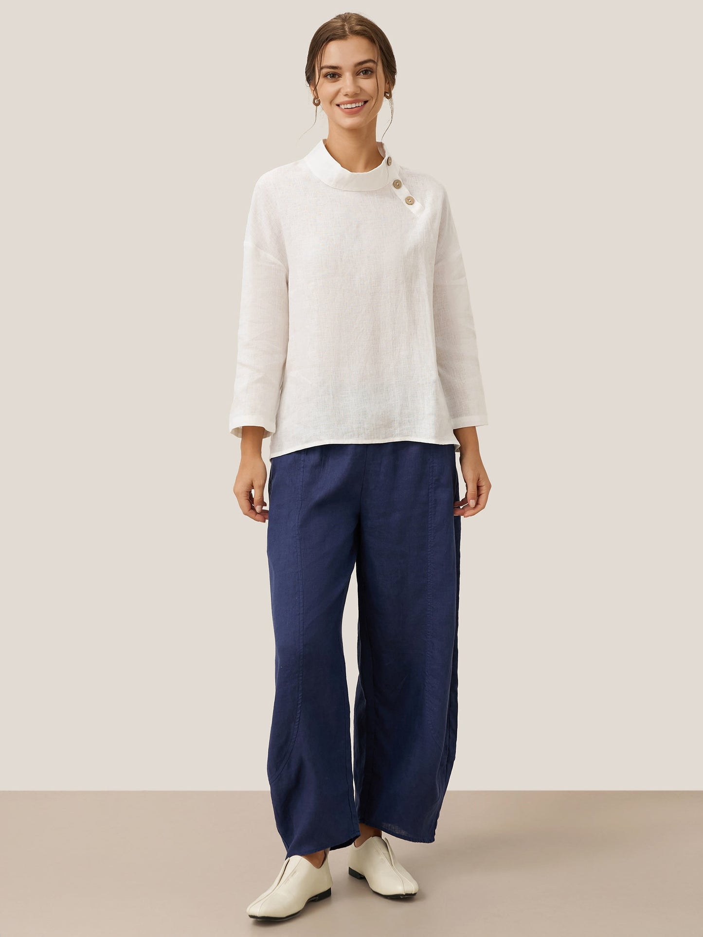 Jensen | Women’s Linen Classic Side-Neck Blouse