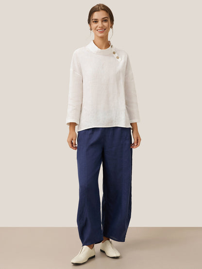 Jensen | Women’s Linen Classic Side-Neck Blouse